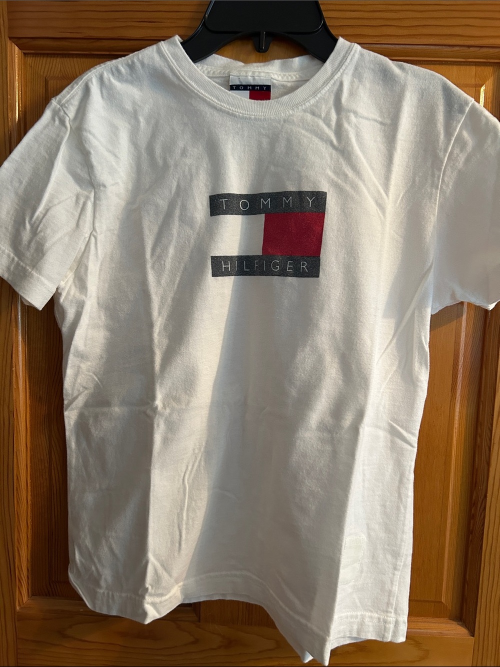 Tommy Hilfiger White Tee with Red & Navy Logo Block